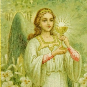 First Communion Angel Vintage NOS French Holy Prayer Card Marin France