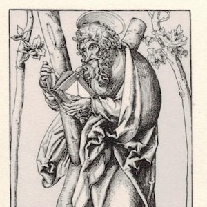 Saint-André l'Apôtre vintage Holy Card, allemand noir et blanc, dos vierge