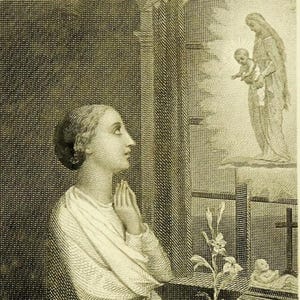 Carte sainte dévotion à Marie à Noël en dentelle antique Canivet