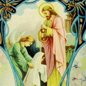 Jesus Girl First Communion Vintage Holy Card The Master is There John 11, 28