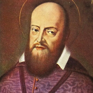 St Francis de Sales-Porträt Vintage heilige Karte französischer und deutscher St Francois