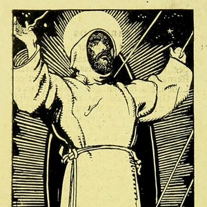 Saint François d'assise vintage carte sainte allemande noir et blanc