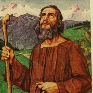 Saint Nicolas de Flue, carte sacrée vintage allemande Frère Klaus