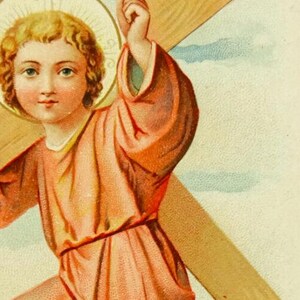Jeune garçon Jésus portant une croix Carte sacrée allemande antique Psaume 87, 16