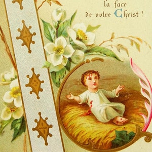 Baby Jesus Blood Christmas Nativity Antique Holy Card French Ecce Venio