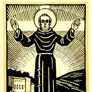 Carte Saint François d'assise vintage sans texte de style Art déco