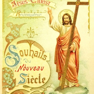 Ancienne Carte Sainte Français Prières Bonne Année et Siècle 1900