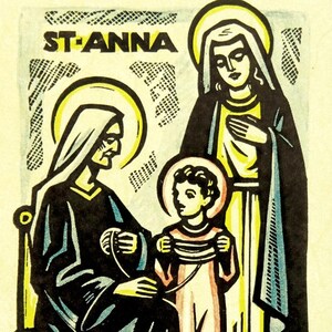 St Ann Saint Anna Ste Anne vintage Holy Card avec Jésus et Marie