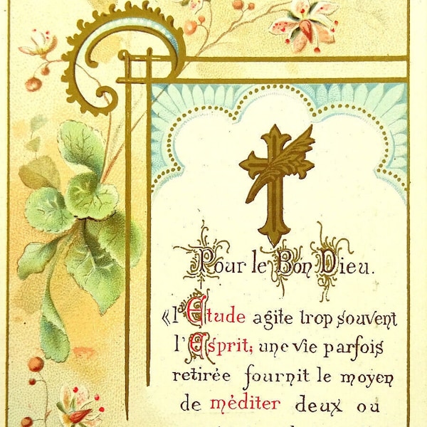 1907 Antique French Holy Prayer Card Retreat Souvenir Floral