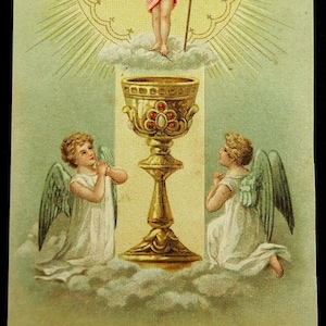 Eucharist Ciborium Angels Vintage Holy Card Blank Back Catholic Communion