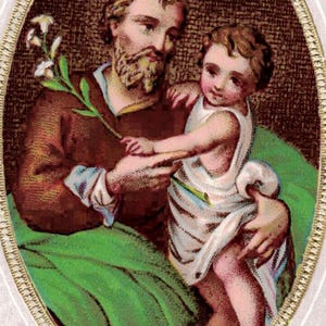 Carte Saint Joseph antique couleur dorée en relief en relief