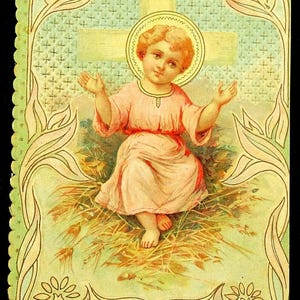 Carte Saint Espagnol ancienne Nativité de l'Enfant Jésus, couleur en relief, Noël