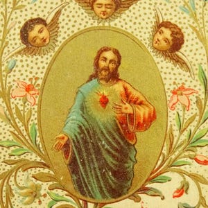 Commandement de Jésus, aimez-vous les uns les autres, carte sacrée antique, dentelle en relief, chérubins