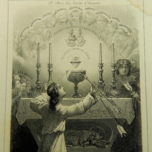Carte sainte ancienne Eucharistie anges adoration garde d'honneur turgis français
