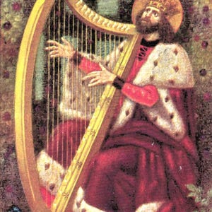 Le roi David Psaume 50 Louez Dieu avec de la musique carte sacrée vintage allemande