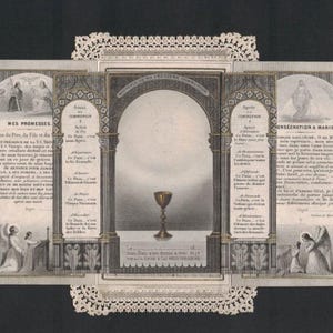 Catholic Communion Confirmation Antique Multi-Fold Lace Holy Card 19thC Blank!