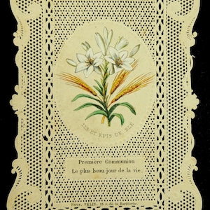 Carte sacrée 1849, dentelle, lys et blé, Français Canivet Felix