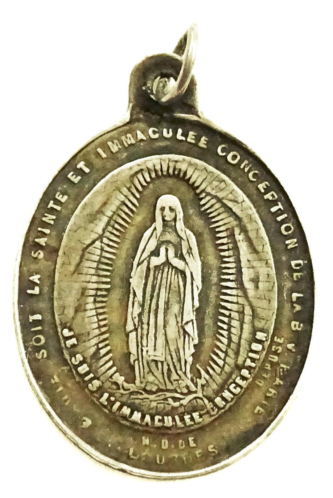 Our Lady of Lourdes French Silver Medal Vintage Pendant Intricate ...