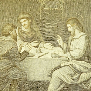 Apparition de Jésus aux disciples d’Emmaüs Antique Holy Card Français Schulgen