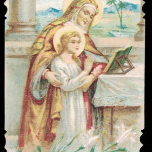 Carte sainte vintage St Ann Sainte Anne Sainte Anne avec Marie prière italienne