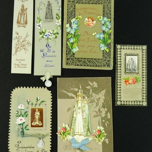 Cartes saintes antiques peintes à la main en celluloïd Notre-Dame Fourvière Notre Dame Français