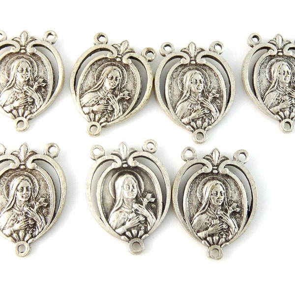 St Therese and Sacred Heart Jesus Rosary Making Parts Center Medals Lot 7pc