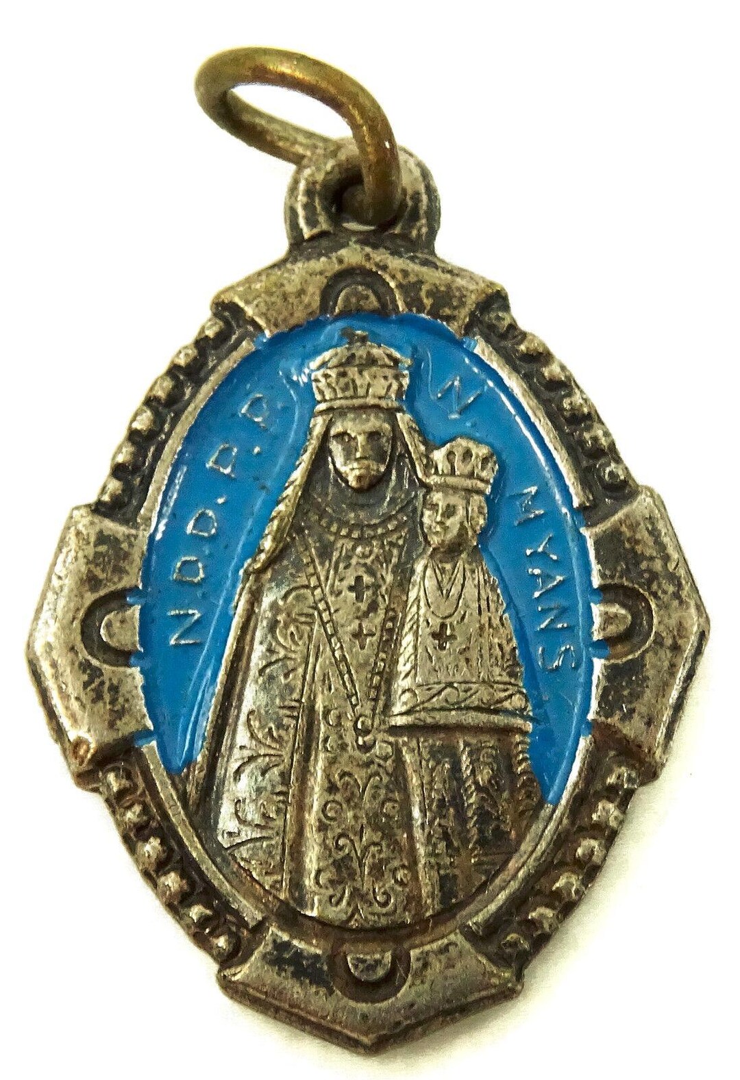 Our Lady of Myans Blue Enamel Medal Small Charm Vintage Notre Dame De ...