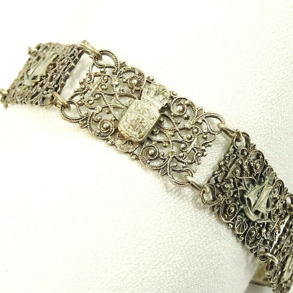 Nautical Vintage Bracelet Filigree Panels Ship Anchor Shield