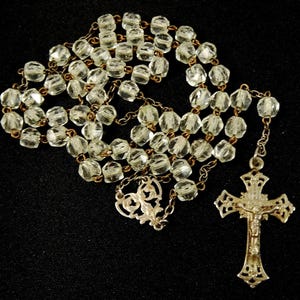 Ornate Vintage Silver and Clear Glass Rosary