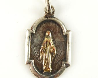 Virgin Mary Vintage French Silver Hallmarked Pendant Souvenir de Mission