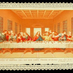 Bordure antique de dentelle de carte sainte de Jésus de la dernière cène avec réparation