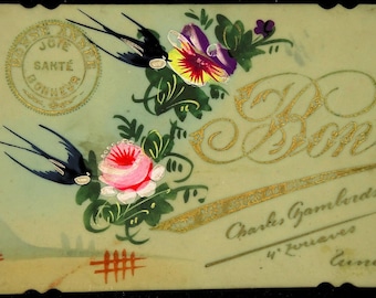 Vintage Handpainted Celluloid Happy New Year Card French Bonne Annee