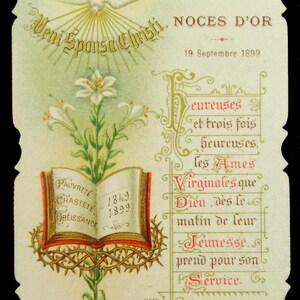 1899 Antique Holy Card Nun 50th Anniversary French Noces d'Or Bouasse-Lebel