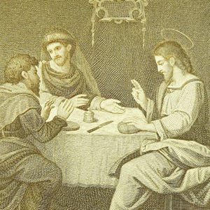 Jesus Erscheinung den Schülern von Emmaus Antike Heilige Karte Französisch Schulgen