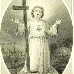 Jeune Jésus sacré-cœur dentelle antique carte sainte français Canivet Boumard