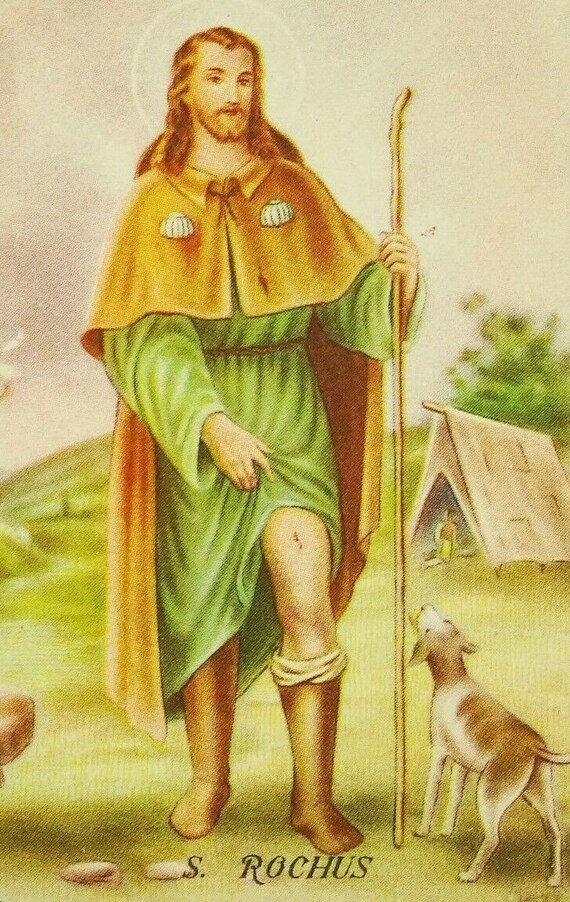 St Roch Rochus Vintage Holy Card Patron Saint of Dogs Etsy