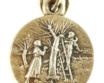 Our Lady of the Willow Vintage Medal Blue Enamel Notre Dame de l&#39;Osier