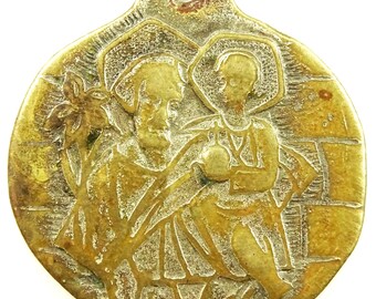 St Christopher Vintage Medal Brass Pendant Patron Saint Travellers