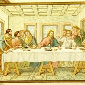 Dernière Cène Français Première Communion Souvenir Antique Sainte Carte de Prière
