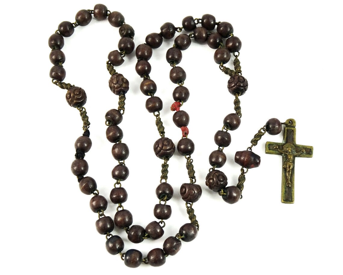 Unusual Antique Rosary with Extra Beads Carved Wood Wooden Etsy