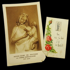 Notre Dame de Pontoise Vintage Holy Prayer Cards French Carte Image Pieuse