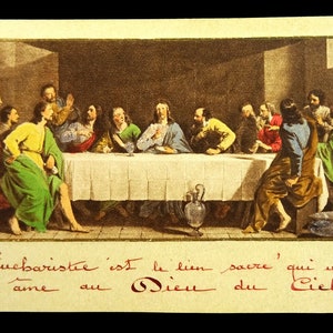 Dernière Cène Fait à la main vintage Sainte Carte Argent Dorure Communion Français Souvenir
