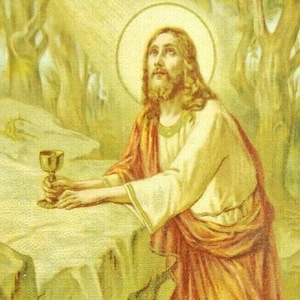 Jesus Praying in Garden Gethsemane Vintage NOS Holy Prayer Card French Marin