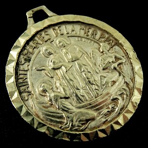 Three Marys of the Sea w St Sarah Vintage Medal Pendant Saintes Maries de la Mer