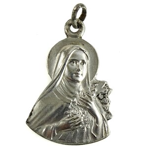 St Therese Figural Pendant Vintage Medal Sainte Therese Priez Pour Nous French