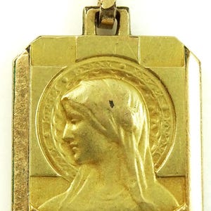 Vintage French FIX Goldplated Virgin Mary Pendant Roses Art Deco MCM