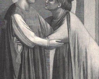 MARY AND ELISABETH Antique Print 1889 Elizabeth Visitation