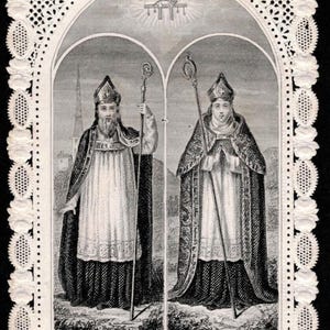 Carte Saint Claude de Besançon et Saint Martin de Tours en dentelle ancienne, France