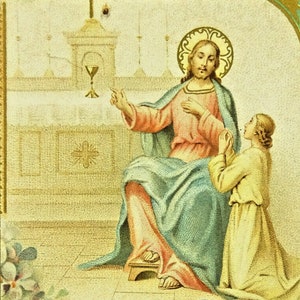 Jesus with Child at Altar Communion Chalice Antique Holy Card French Blank Back