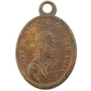 Mother of God Virgin Mary Antique French Catholic Medal Pendant Mere de Dieu